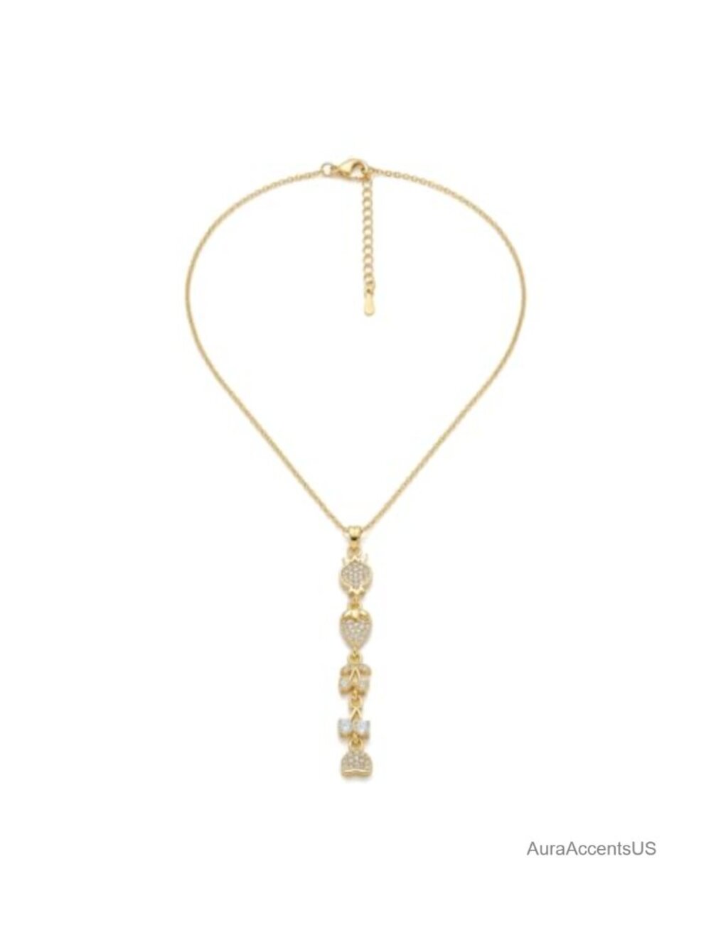 14K Gold Plated Multi Charm Fruit Pendant Necklace with Cubic Zirconia